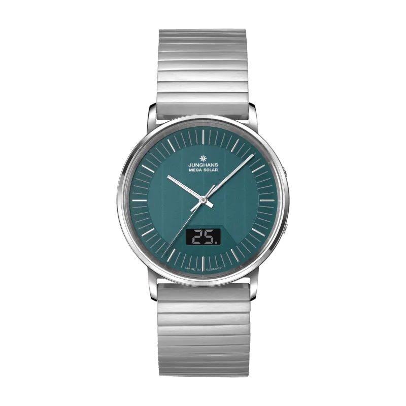Junghans Milano Mega Solar, stainless steel bracelet with folding clasp, multi-frequency radio-controlled solar movement, men's watch 56/4621.44