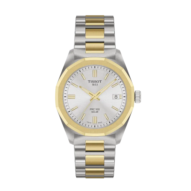 Tissot PRC 100 Solar 39mm, bicolor, stainless steel bracelet men's watch T151.422.22.031.00
