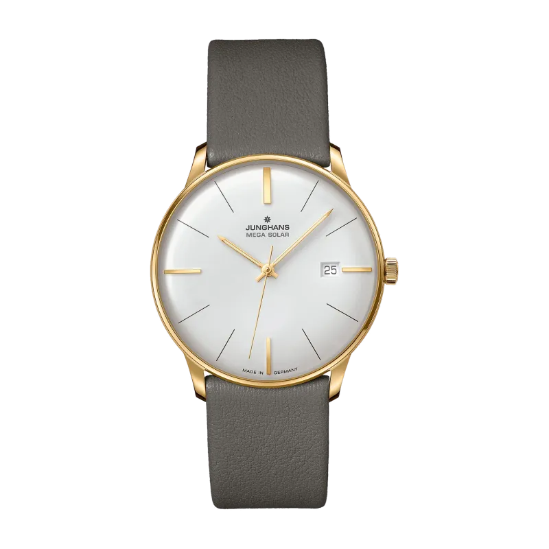 Junghans Meister Mega Solar, leather strap with pin buckle, radio-controlled solar movement, sapphire crystal, men's watch 59/7601.02