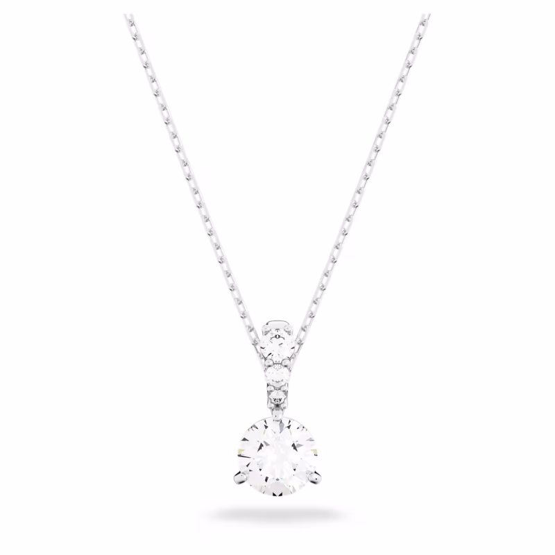 Swarovski Stilla pendant, round cut, necklace, white, rhodium-plated