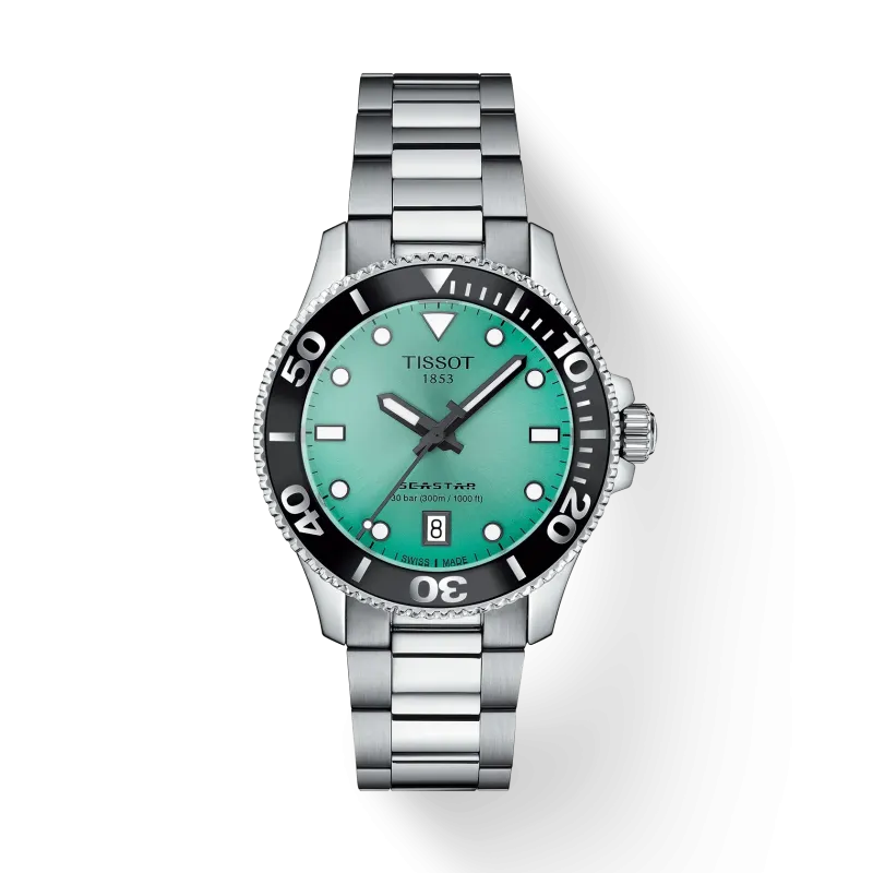 Tissot Seastar 1000 36mm, stainless steel case, 30 ATM, quartz movement, turquoise men's watch T120.210.11.091.00