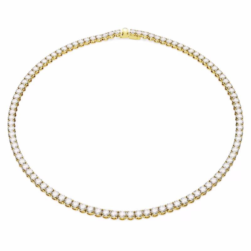 Swarovski Matrix Tennis Halskette Rundschliff, Weiß, 18k vergoldet