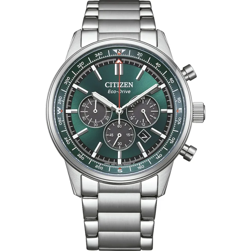 Citizen Eco-Drive Classic Chronograph Stainless Steel Green, 42mm Men's Watch CA4720-52X
