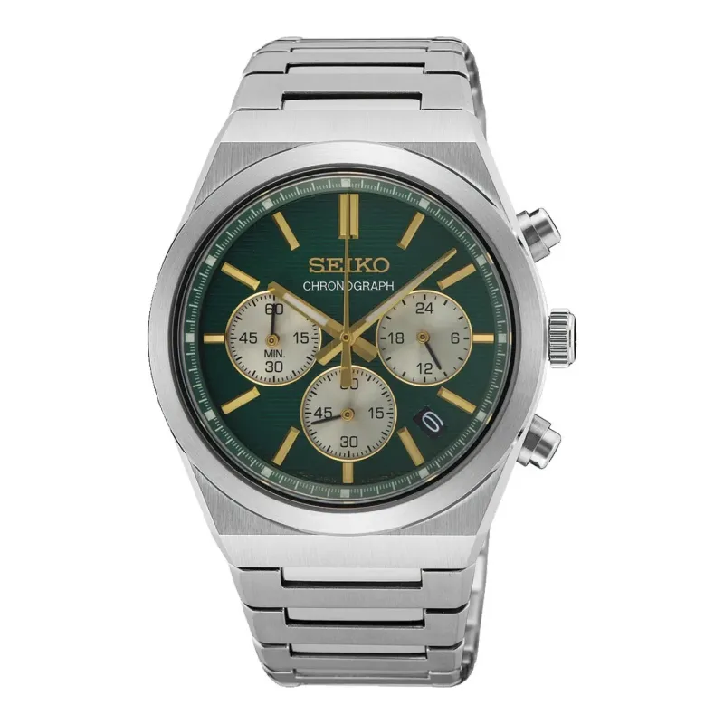 Seiko Chronograph Quartz 40 mm Steel Bracelet Green Mens Watch SSB461P1