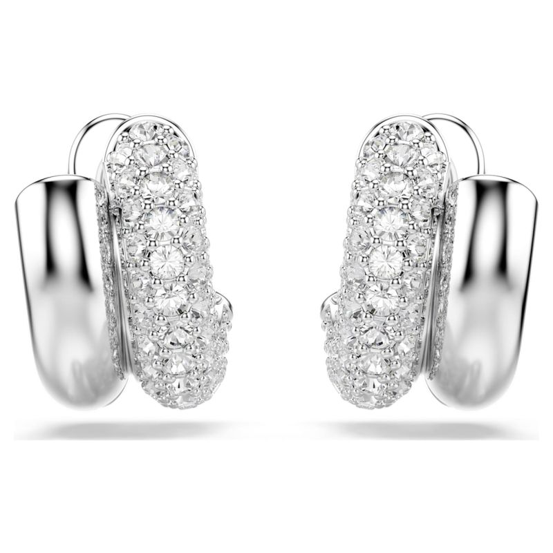 Swarovski Dextera hoop earrings, round cut, mini, white, rhodium-plated