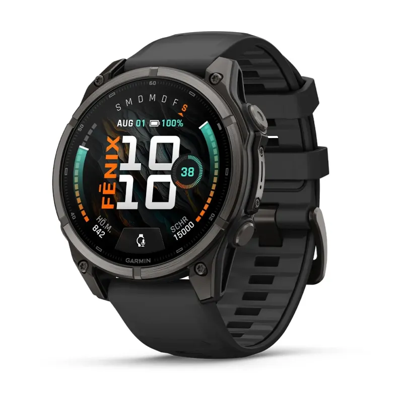 Garmin fēnix® 9 - 47 mm AMOLED Sapphire Black/Carbon Gray DLC Titanium with Black Silicone Band 010-04762-11