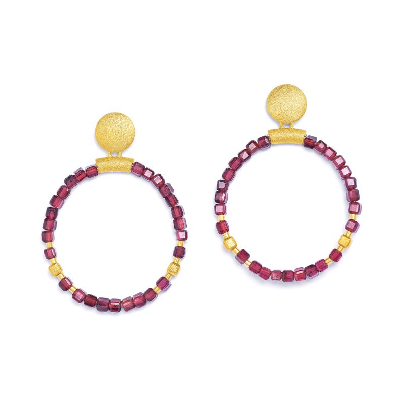Bernd Wolf Rondela earrings design line Cubes, garnet, 24-carat gold-plated 1530010776