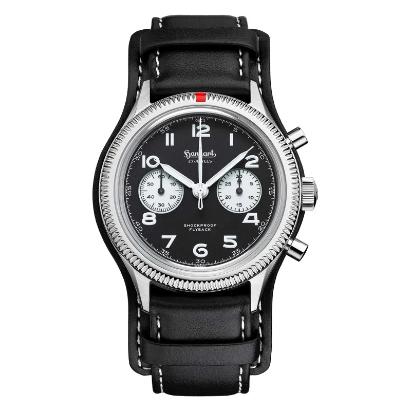 Hanhart 417 ES Flyback Reverse Panda 42 mm Leather Strap Black Men's Watch H721.211-7010