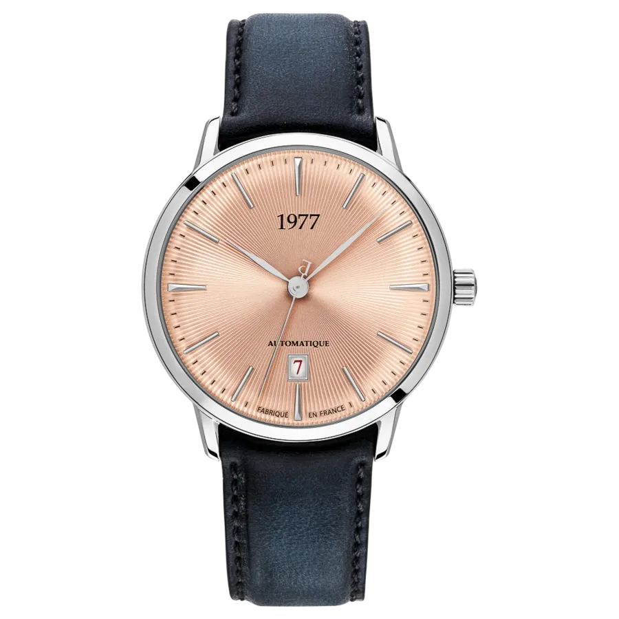 1977 EDMOND Automatik, 40 mm, Zifferblatt Lachs, Lederband Schwarz, Men's Watch 1977P01156