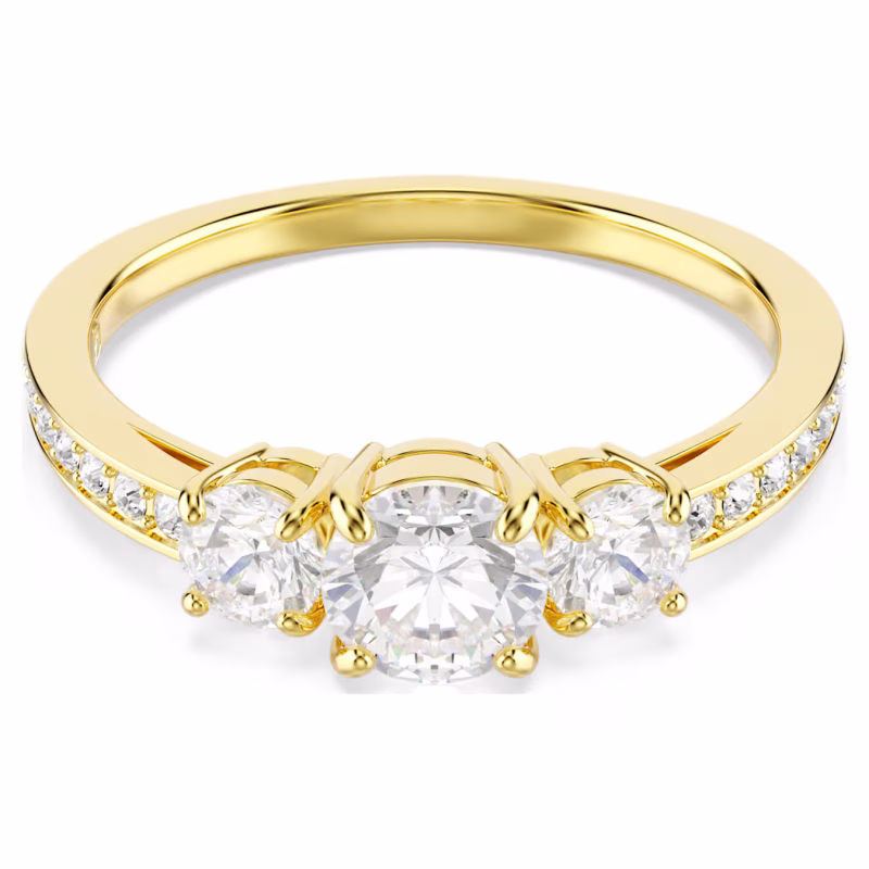 Swarovski Stilla Attract Ring, round cut, white, 18k gold plated