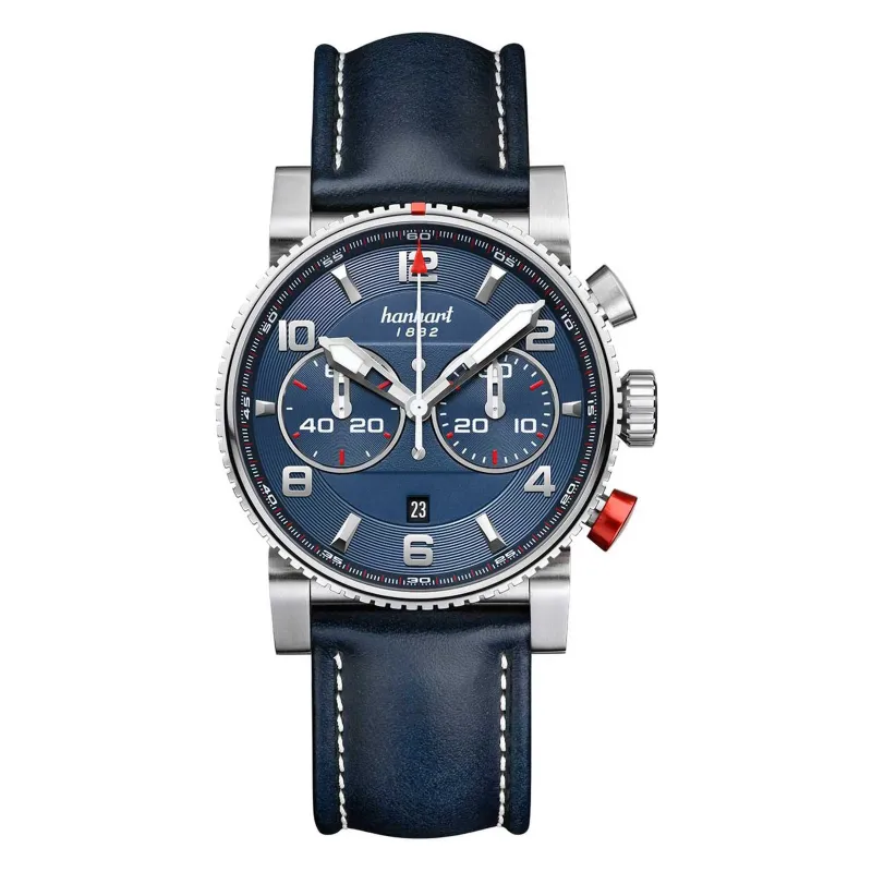 Hanhart PRIMUS Racer Steel Blue 44 mm Leather Strap Blue Men's Watch 741.270-0320