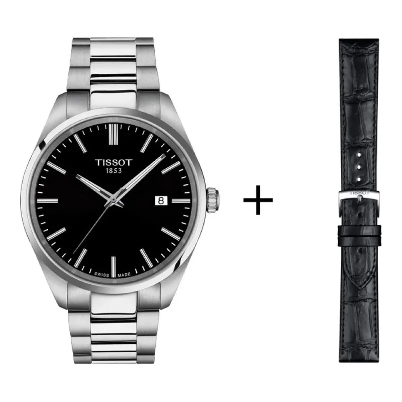 Tissot PR 100 men's watch T150.410.11.051.00 set with black leather strap