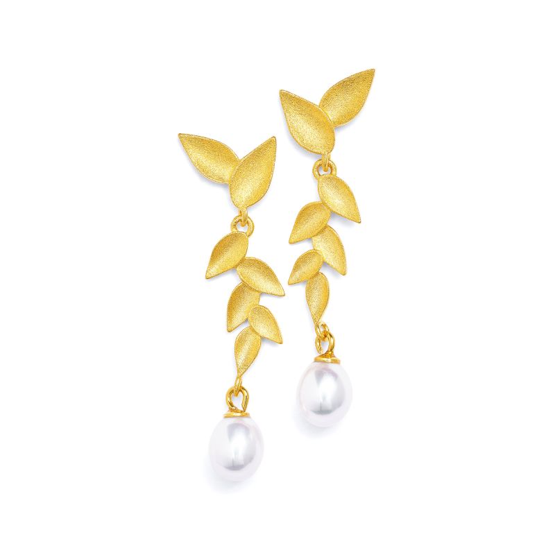 Bernd Wolf Yolenni earrings design line Leaves, freshwater pearl, 24-carat gold-plated 1540029656