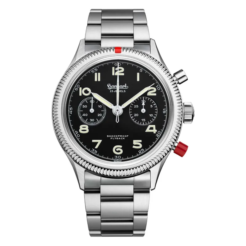Hanhart 417 ES Heritage Flyback 42 mm Steel Bracelet Silver Men's Watch H721.212-6428