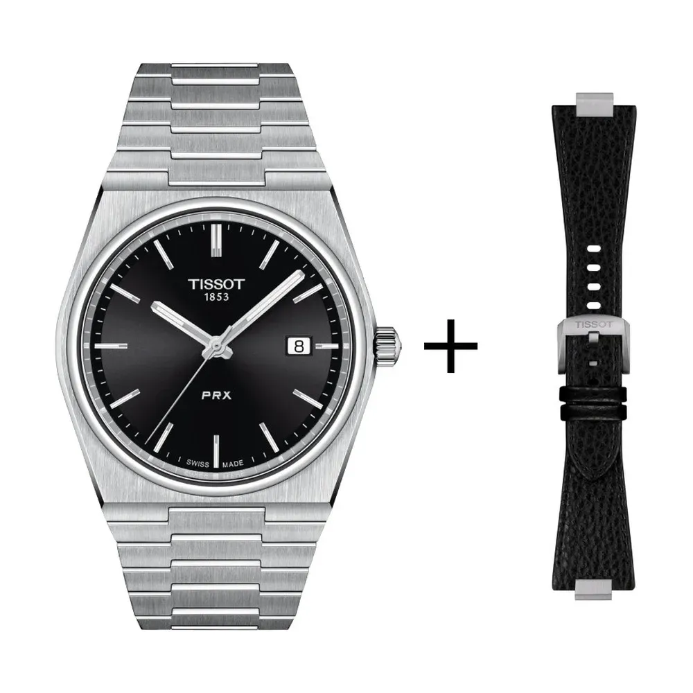 Tissot PRX men's watch quartz black T137.410.11.051.00 set with black leather strap