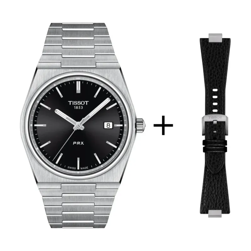 Tissot PRX men's watch quartz black T137.410.11.051.00 set with black leather strap