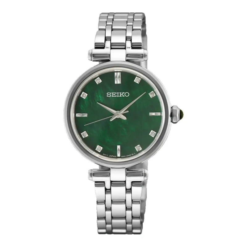 Seiko Classic Mother of Pearl Quartz 29 mm Stainless Steel Green Ladies Watch HGH006P1
