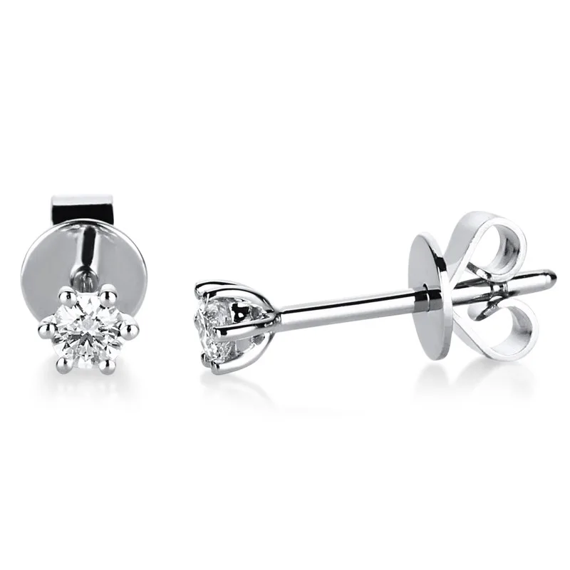 Solitaire stud earrings 750 white gold 18kt 0.14ct