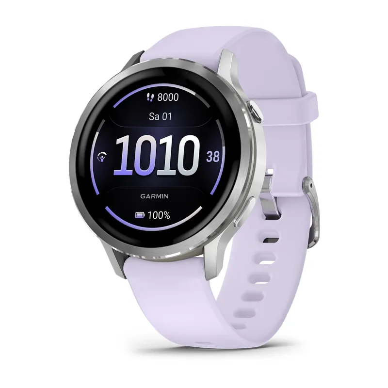 Garmin Venu® 4 - 41 mm Gray/Silver with 18 mm Lavender Blue quick-release silicone strap Unisex Watch 010-03013-01