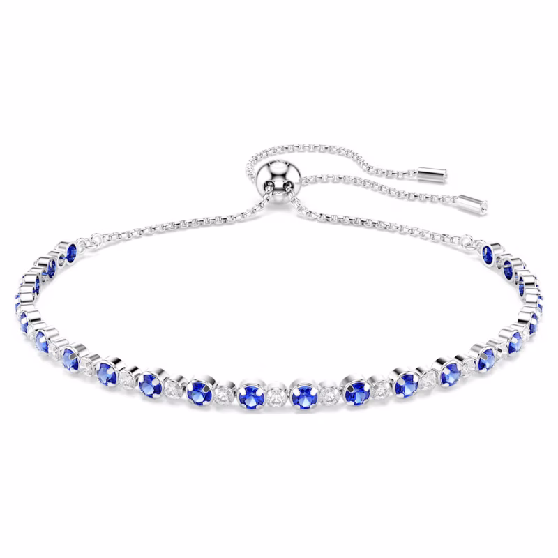 Swarovski Matrix Tennis Bracelet Mixed Round Cuts, Blue, Rhodium Plated