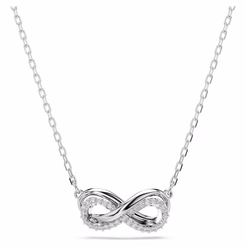 Swarovski Hyperbola pendant, pavé, infinity, white, rhodium-plated