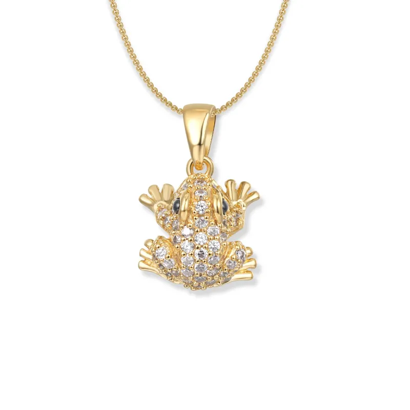 At the time, Lex Gold pendant frog necklace, pendant with radiant white cubic zirconia