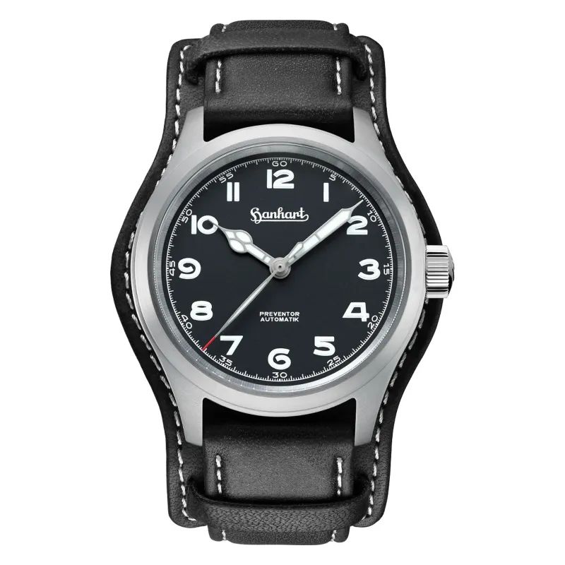 Hanhart PIONEER Preventor HD12 Black 39 mm Leather Strap Black Men's Watch 792.810-7010