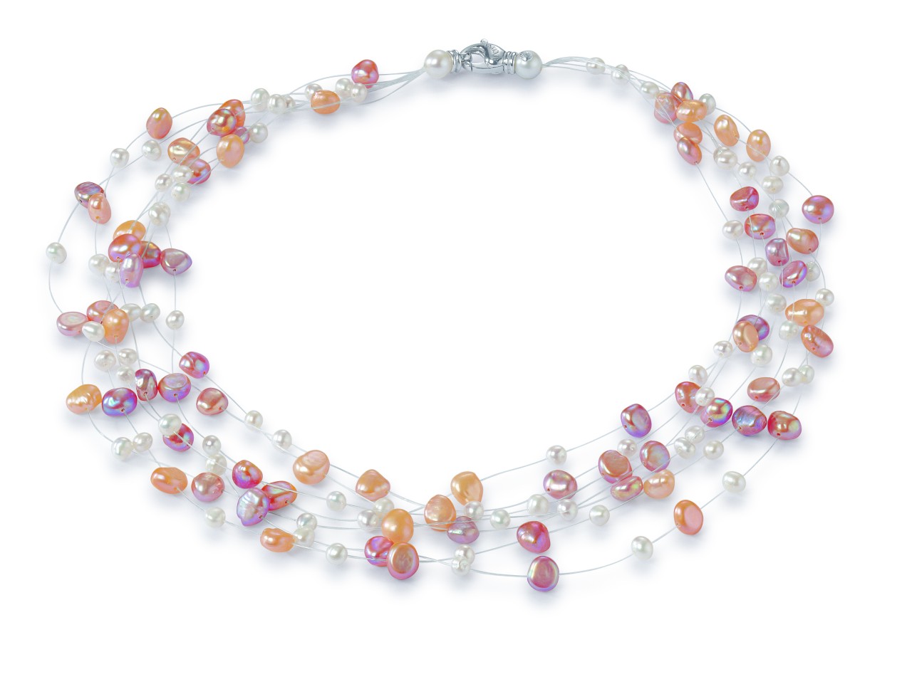 Adriana Multi-row necklace with freshwater pearls Baroque multiclolor V6