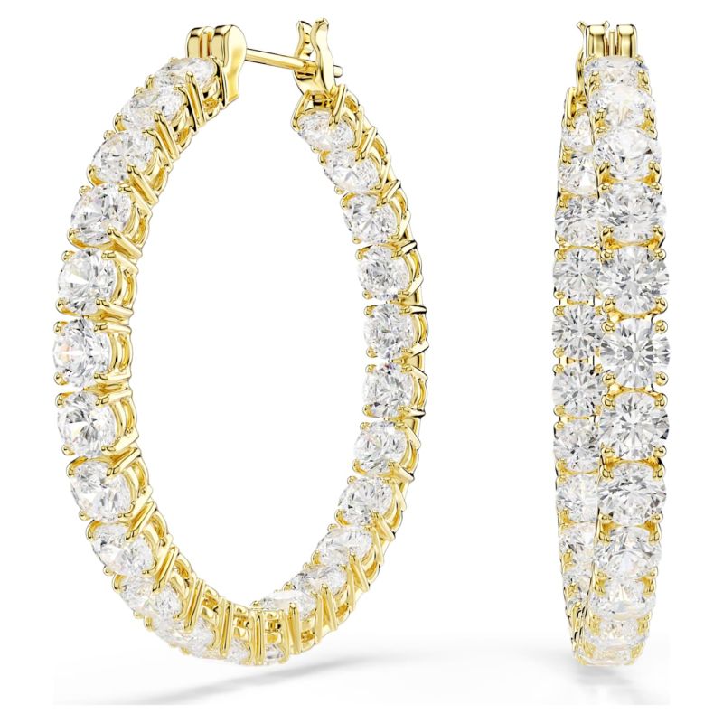 Swarovski Matrix hoop earrings, round cut, white, gold alloy layer