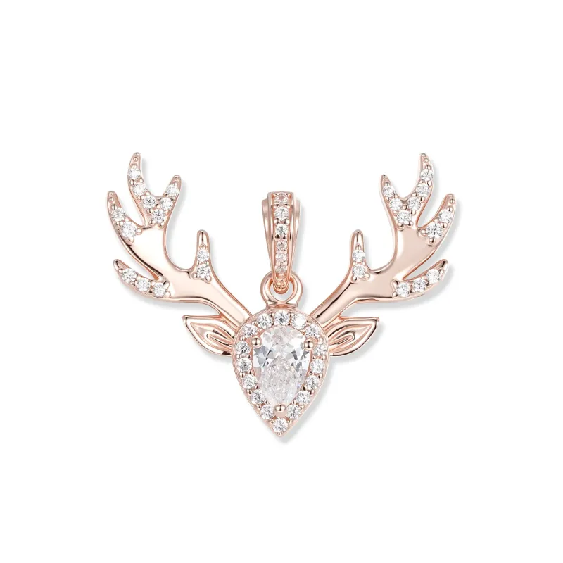 At the time, Ida Hirsch pendant, 18K rose gold plated, imaginative stag head, 2.5 x 2 cm