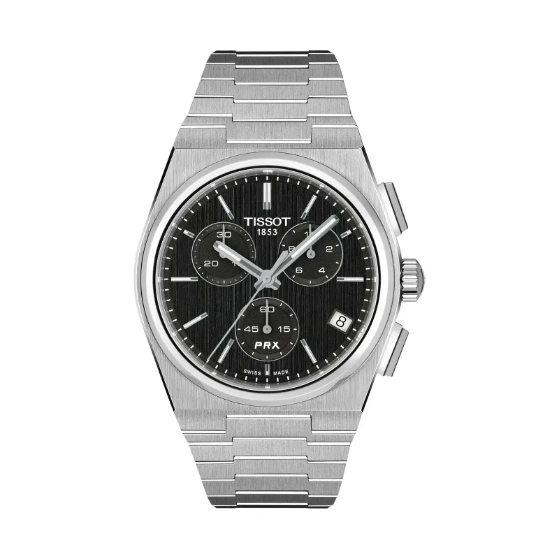 Tissot PRX Chronograph Quartz 41 mm Steel Bracelet Black Mens Watch T137.417.11.051.00