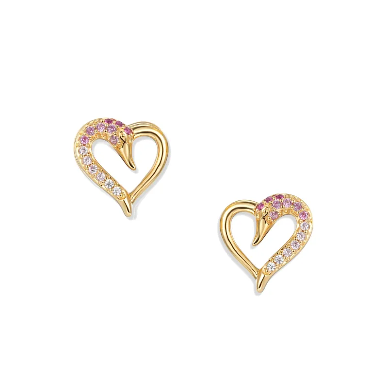 At the time, earrings: Blush Swan Heart Earrings with Pink and White Zirconia